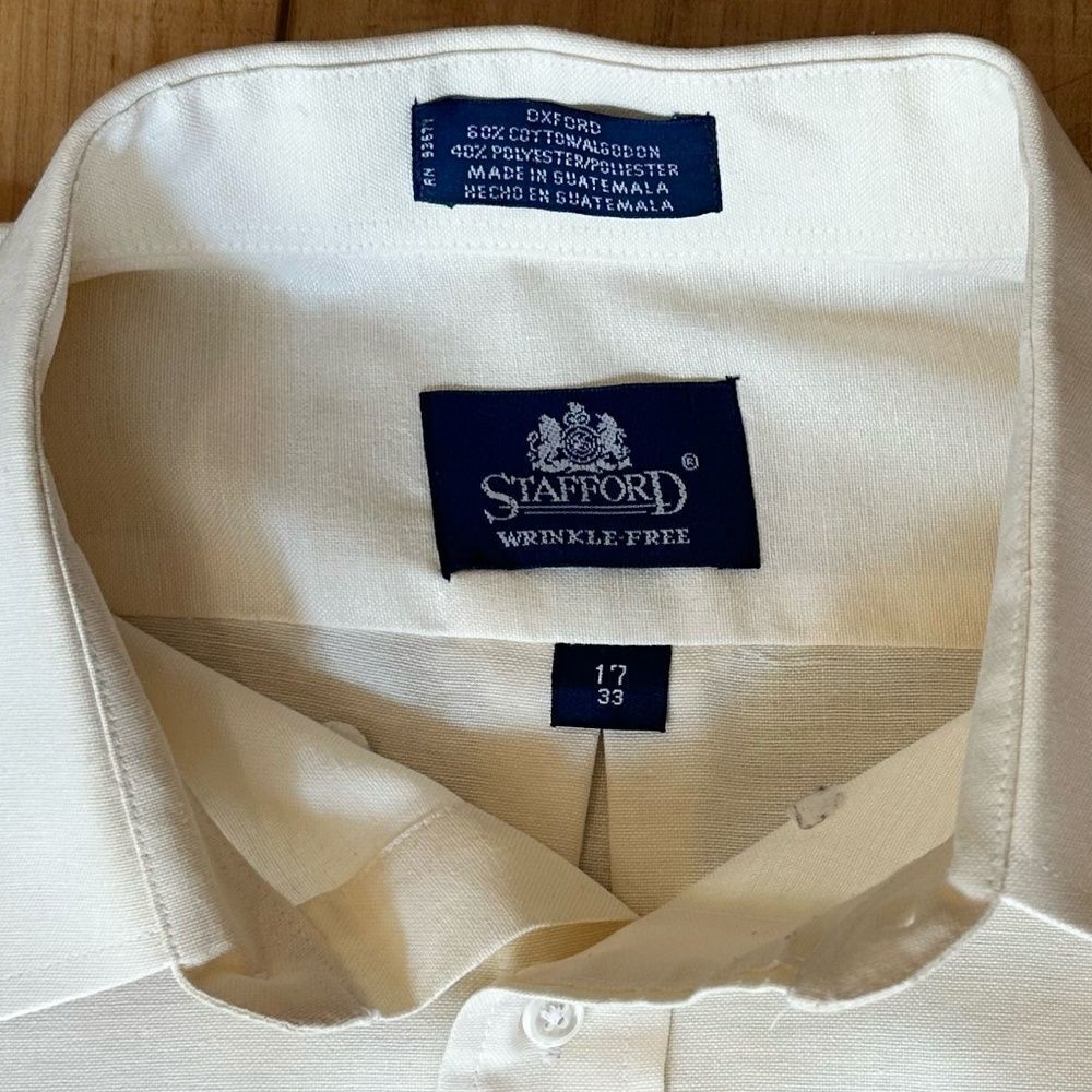Stafford Wrinkle Free Mens Button Down Shirt Soft Yellow Size 17 / 33 - Picture 9 of 11